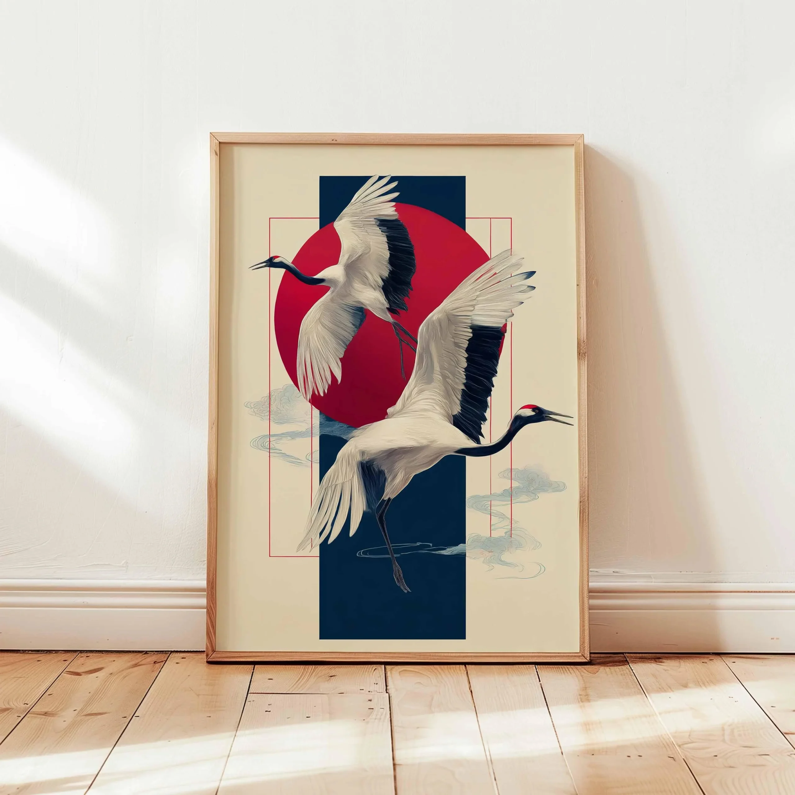 Plakat japoński żuraw zen orientalny żółty