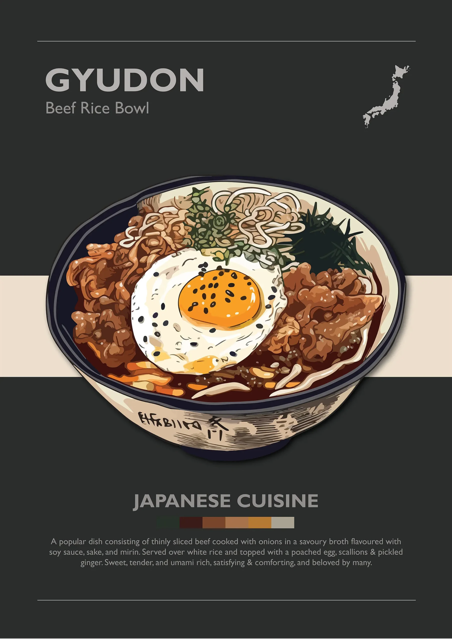 Plakat japońskie jedzenie - ramen, sushi i yakitori Fioletowy