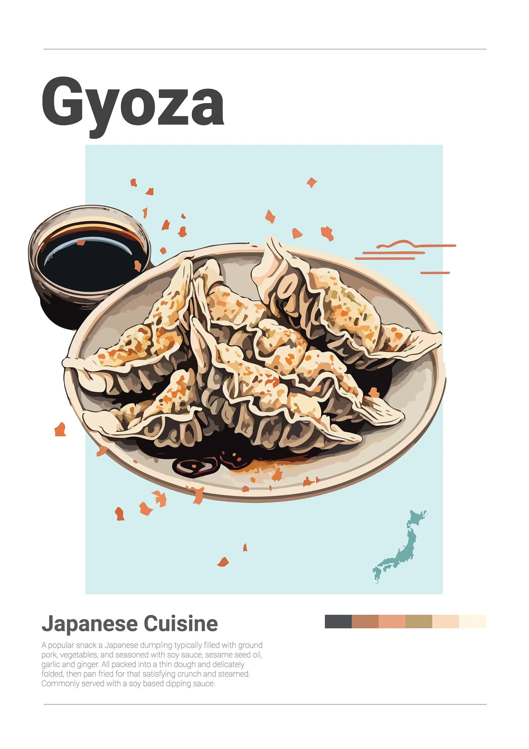 Plakat japońskie jedzenie - ramen, sushi i yakitori Granatowy
