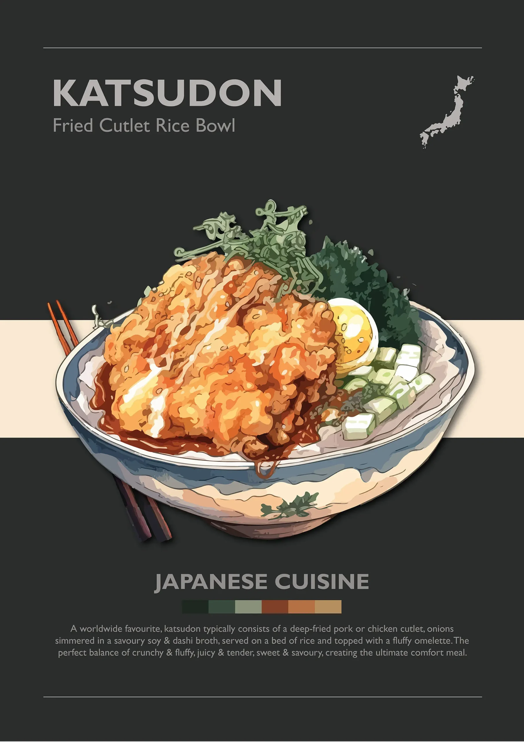 Plakat japońskie jedzenie - ramen, sushi i yakitori Jasnoszary