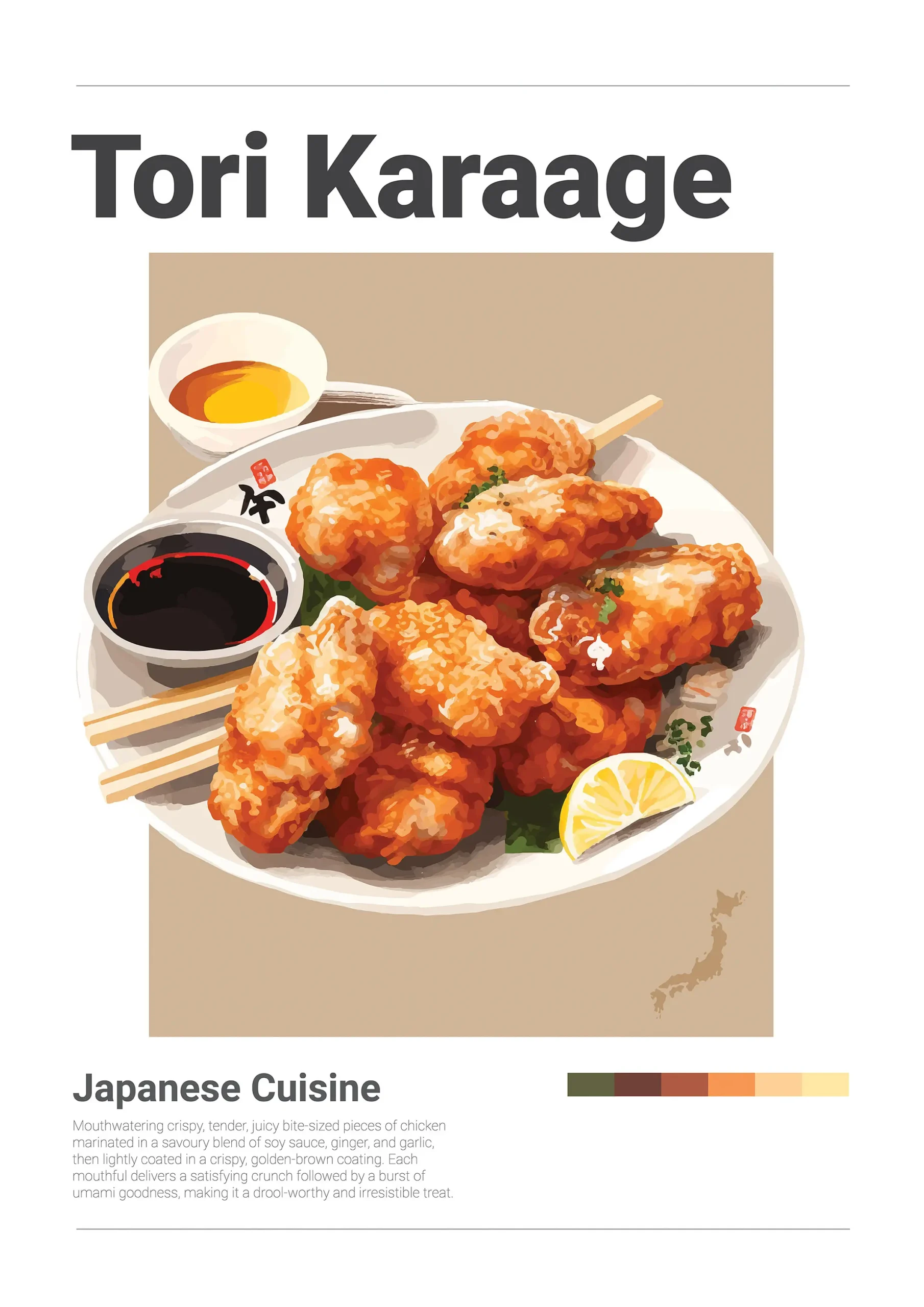 Plakat japońskie jedzenie - ramen, sushi i yakitori Jasnozielony