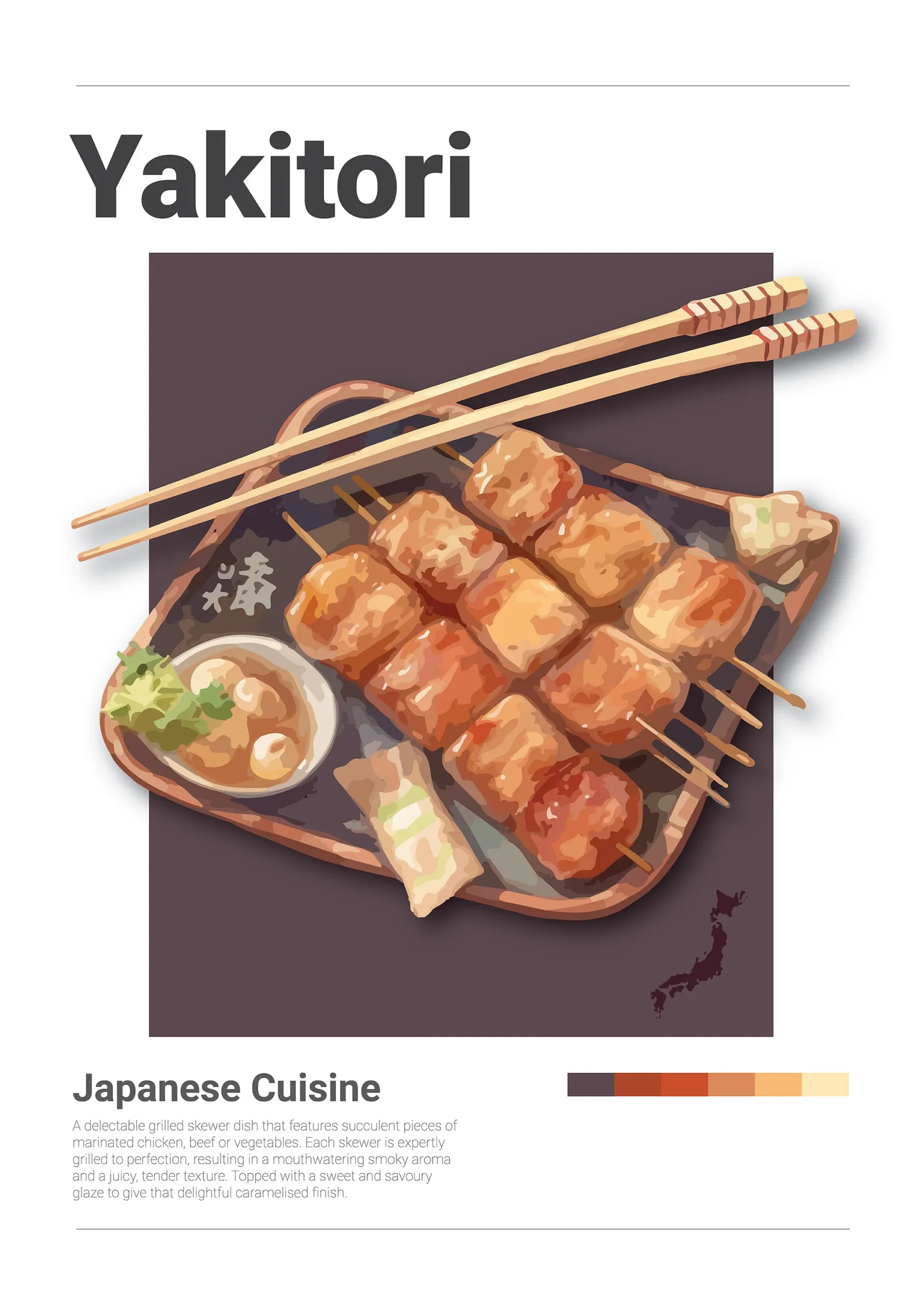 Plakat japońskie jedzenie - ramen, sushi i yakitori Jasny