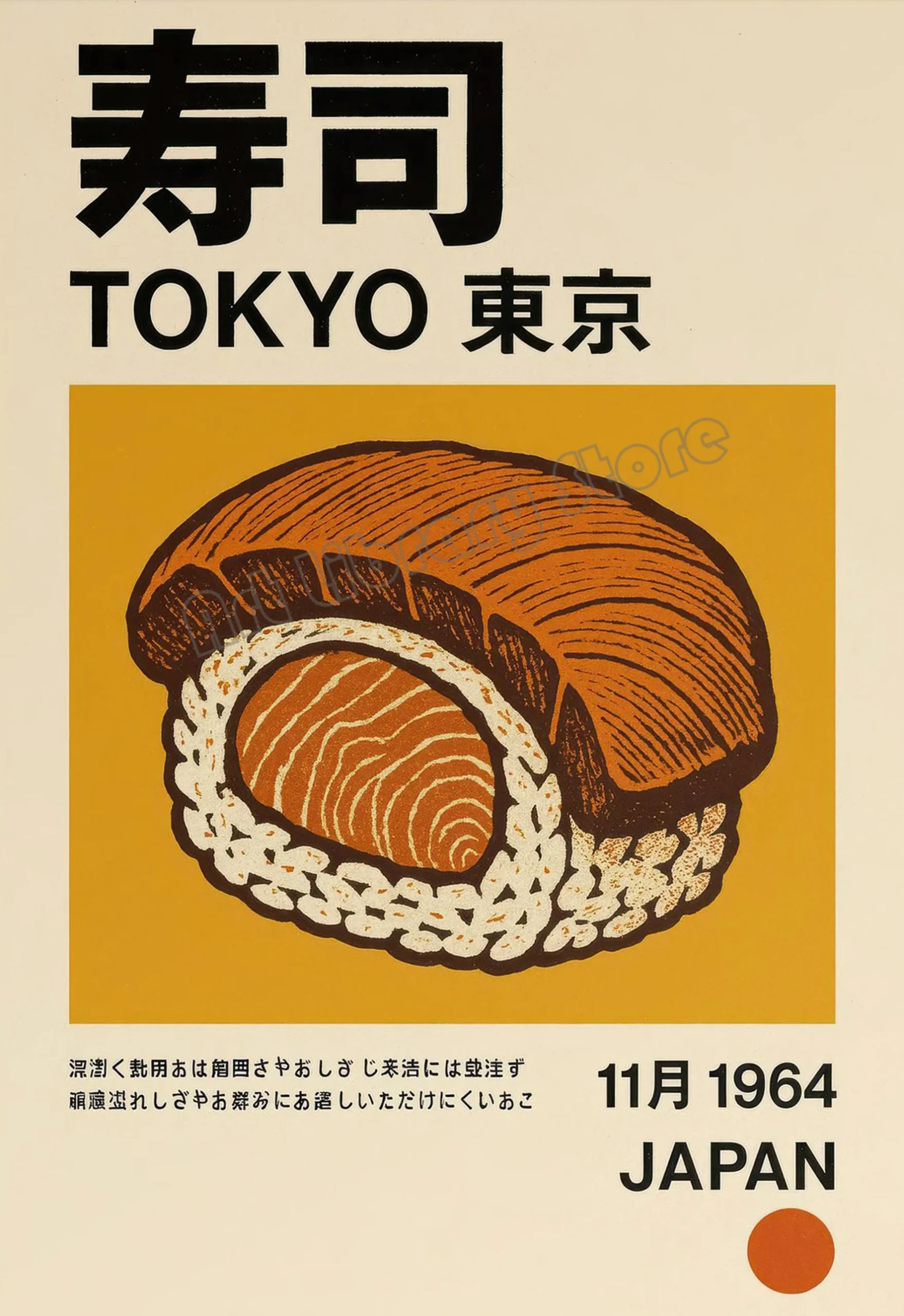 Plakat japońskie jedzenie ramen i sushi Biały