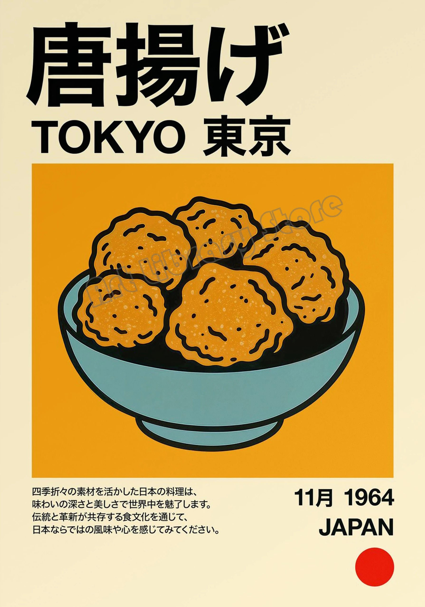 Plakat japońskie jedzenie ramen i sushi Niebieski