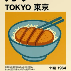 Plakat japońskie jedzenie ramen i sushi Zielony