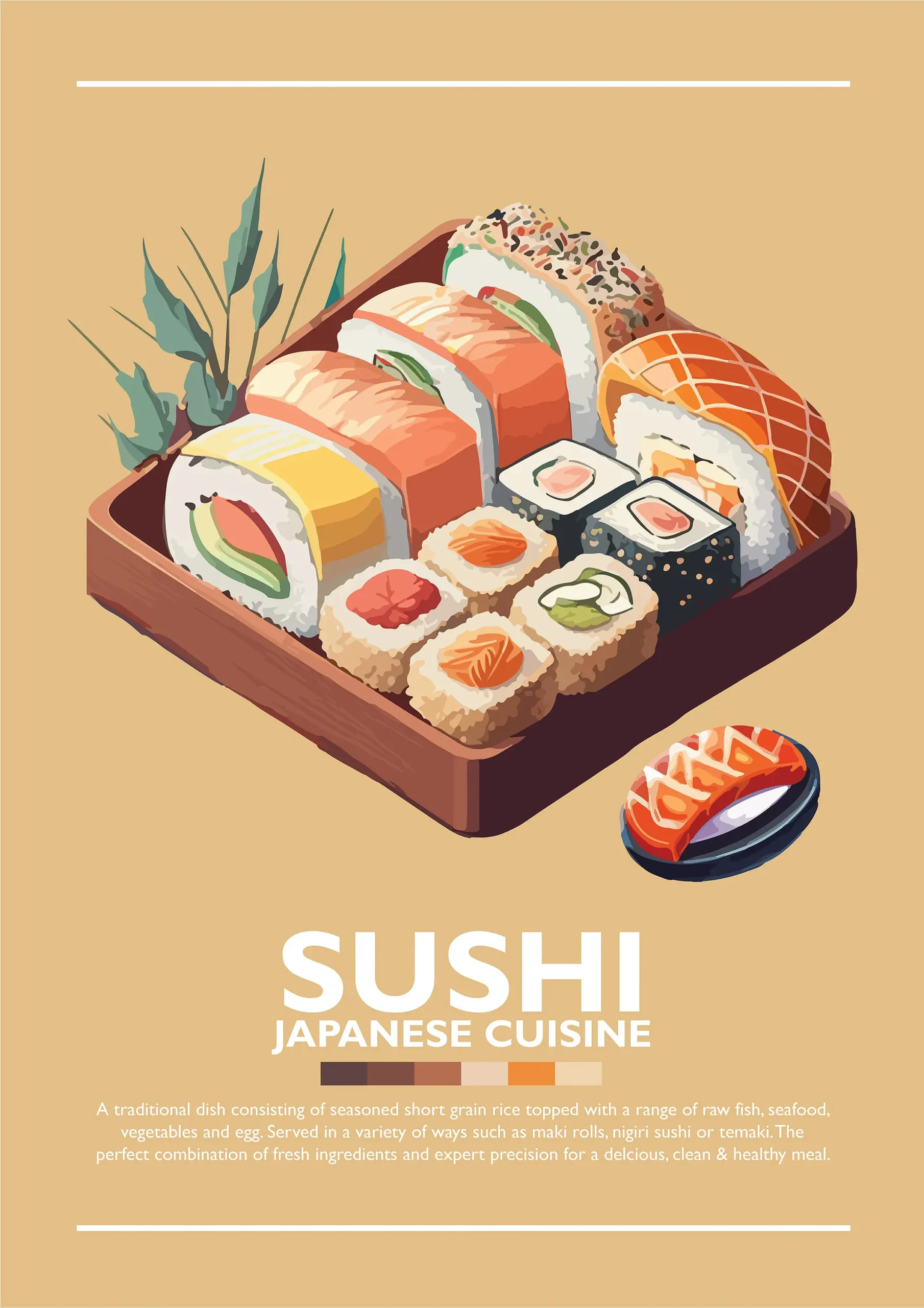 Plakat japońskie jedzenie - ramen, sushi i yakitori Niebieski