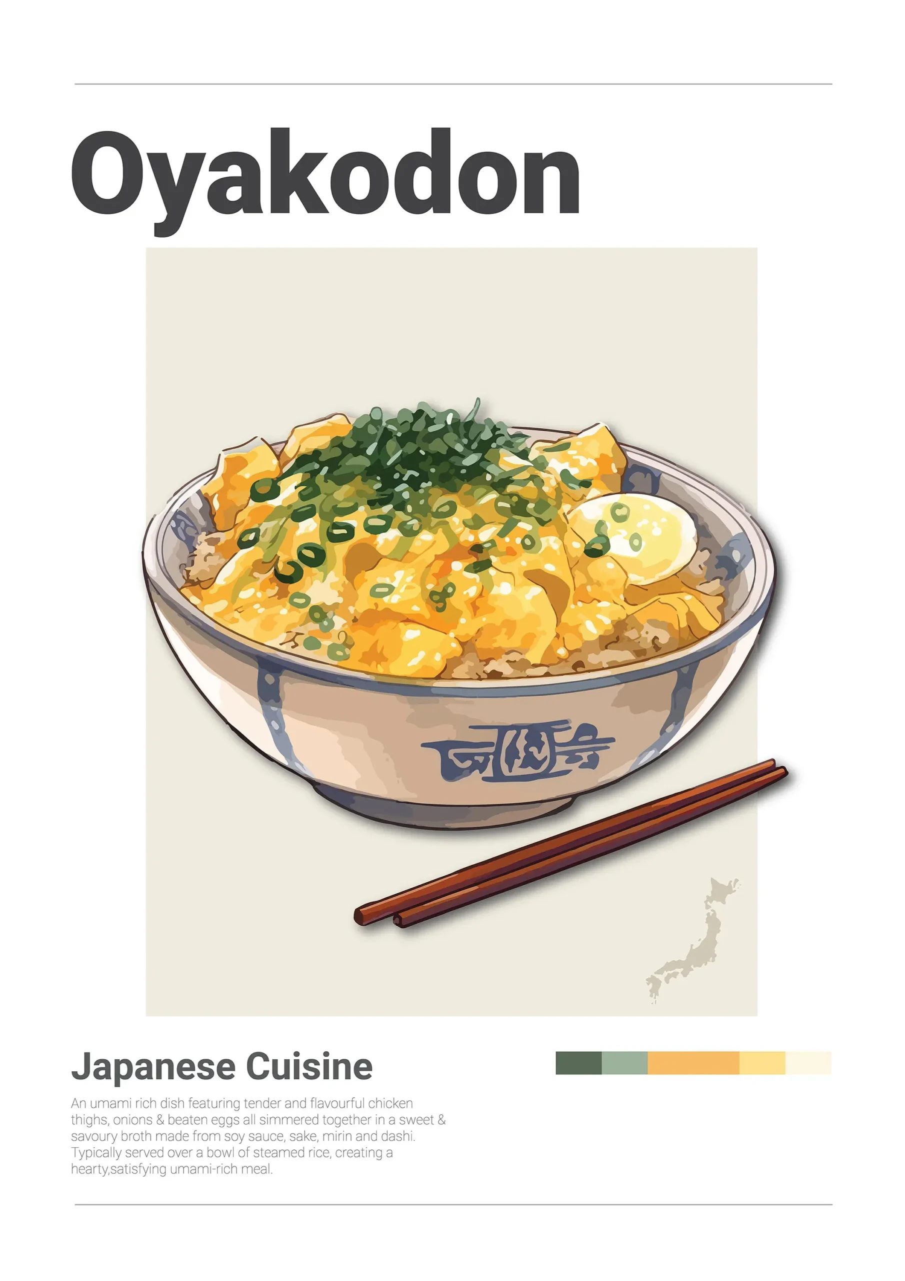 Plakat japońskie jedzenie - ramen, sushi i yakitori Pomarańczowy