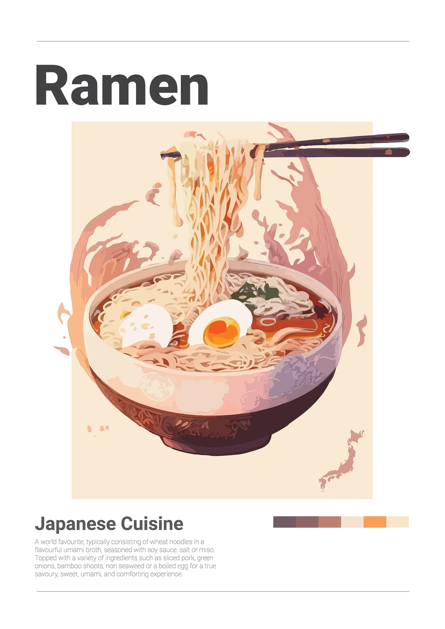 Plakat japońskie jedzenie - ramen, sushi i yakitori Wielo
