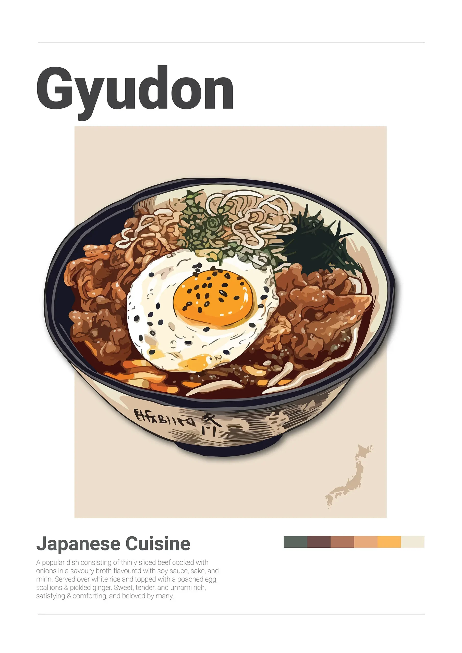 Plakat japońskie jedzenie - ramen, sushi i yakitori Zielony