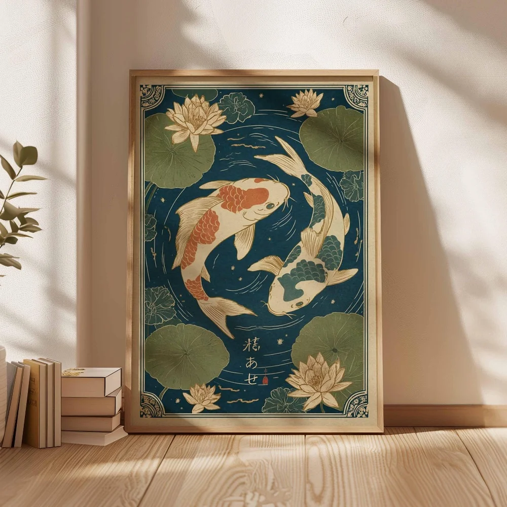Plakat z japońskimi rybami Koi Mięta