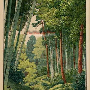 Plakat japońskie sosny i bambus tuszem vintage Jasnoszary