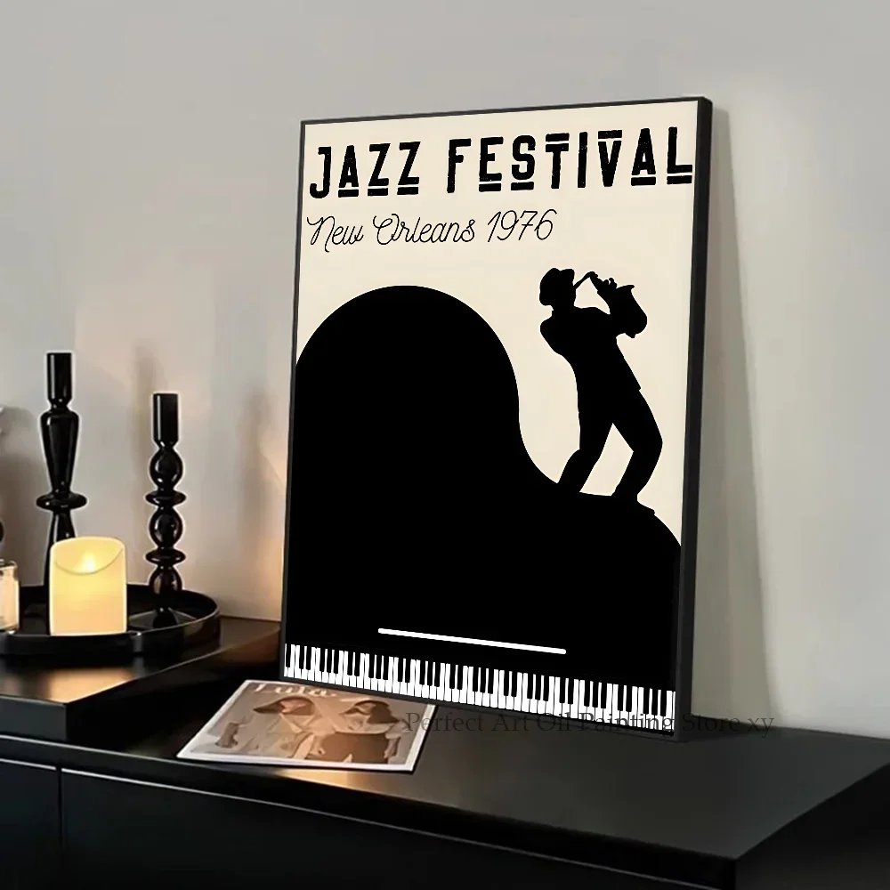 Plakat jazz i gramofon do salonu Jasnoszary