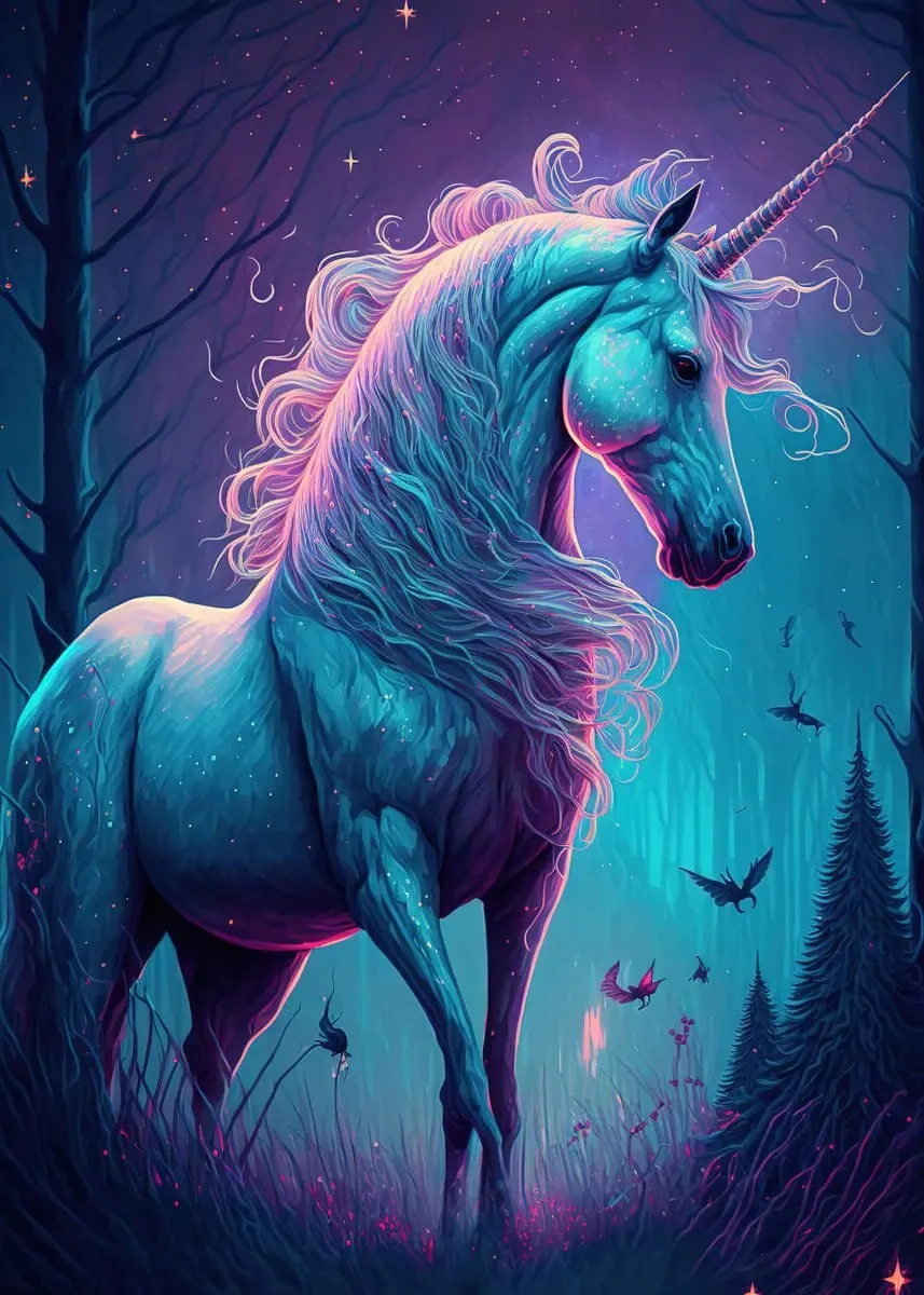Jednorożec i zamek - bajkowy plakat fantasy Khaki