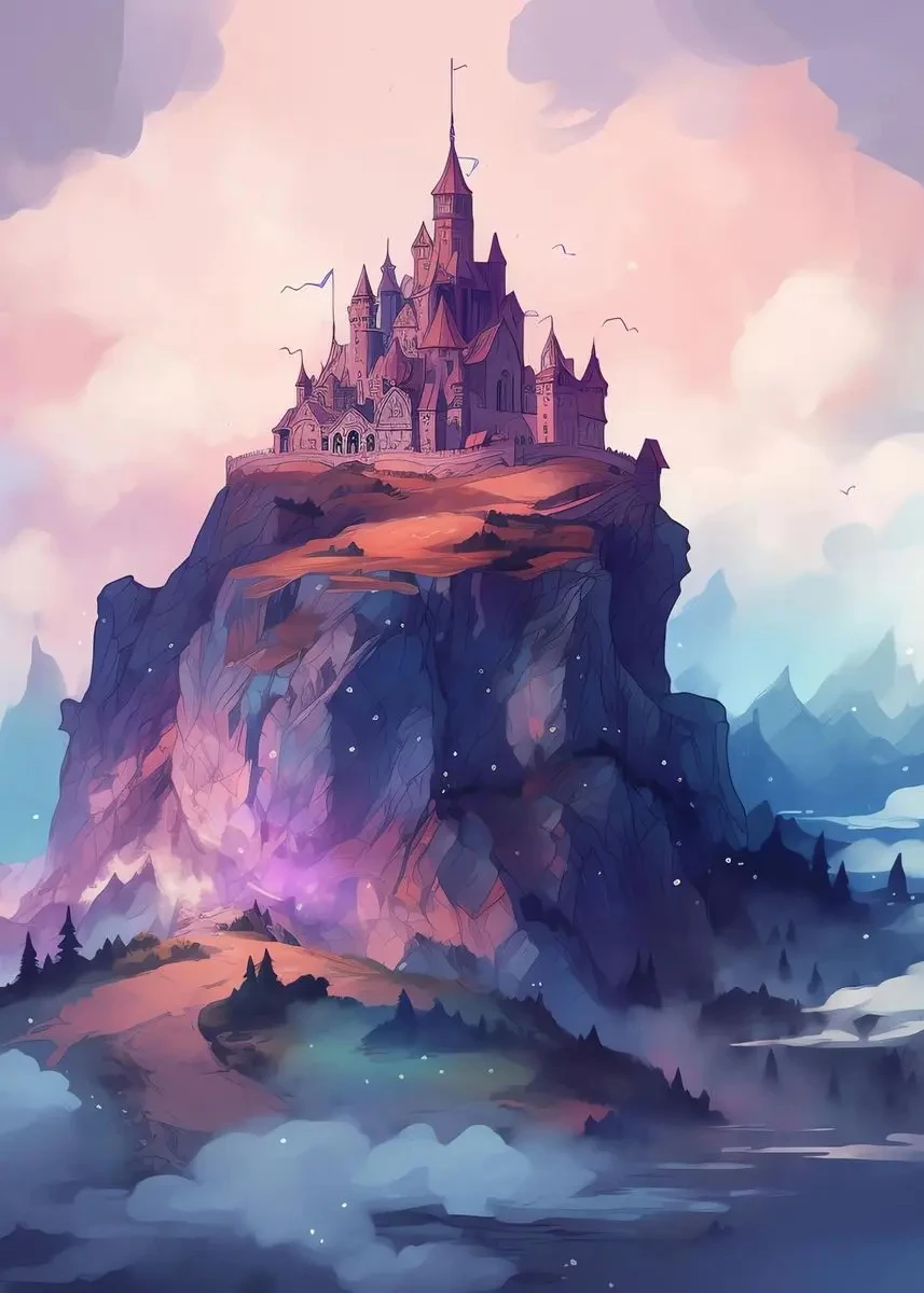 Jednorożec i zamek - bajkowy plakat fantasy Jasnozielony