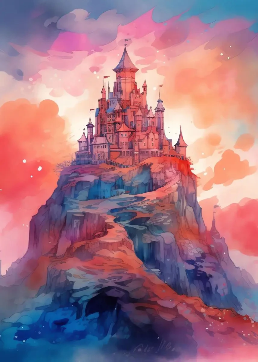 Jednorożec i zamek - bajkowy plakat fantasy Jasnożółty