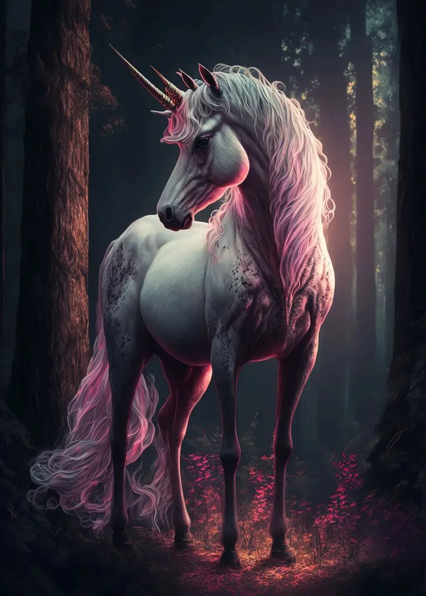 Jednorożec i zamek - bajkowy plakat fantasy Różowy