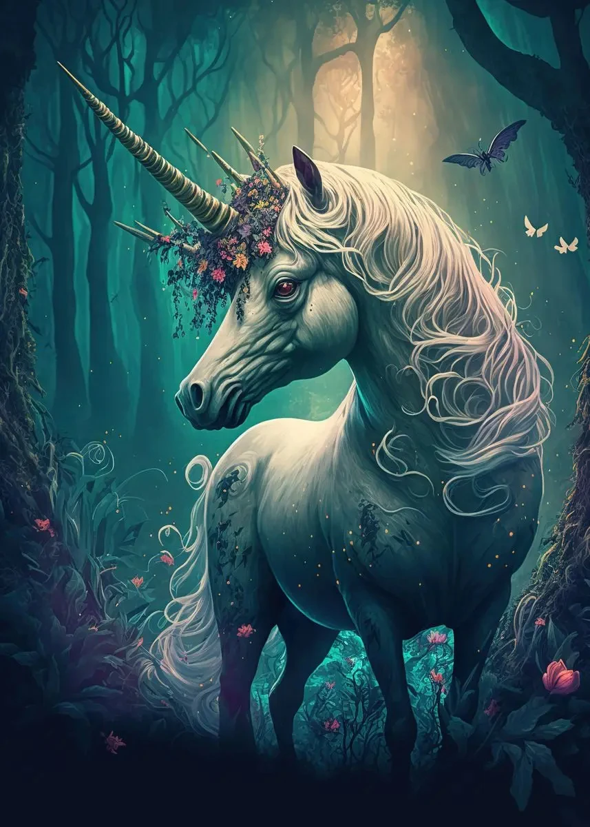 Jednorożec i zamek - bajkowy plakat fantasy Wielo