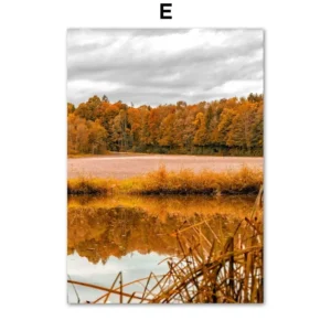 Plakat jesienne jezioro i klony Fioletowy