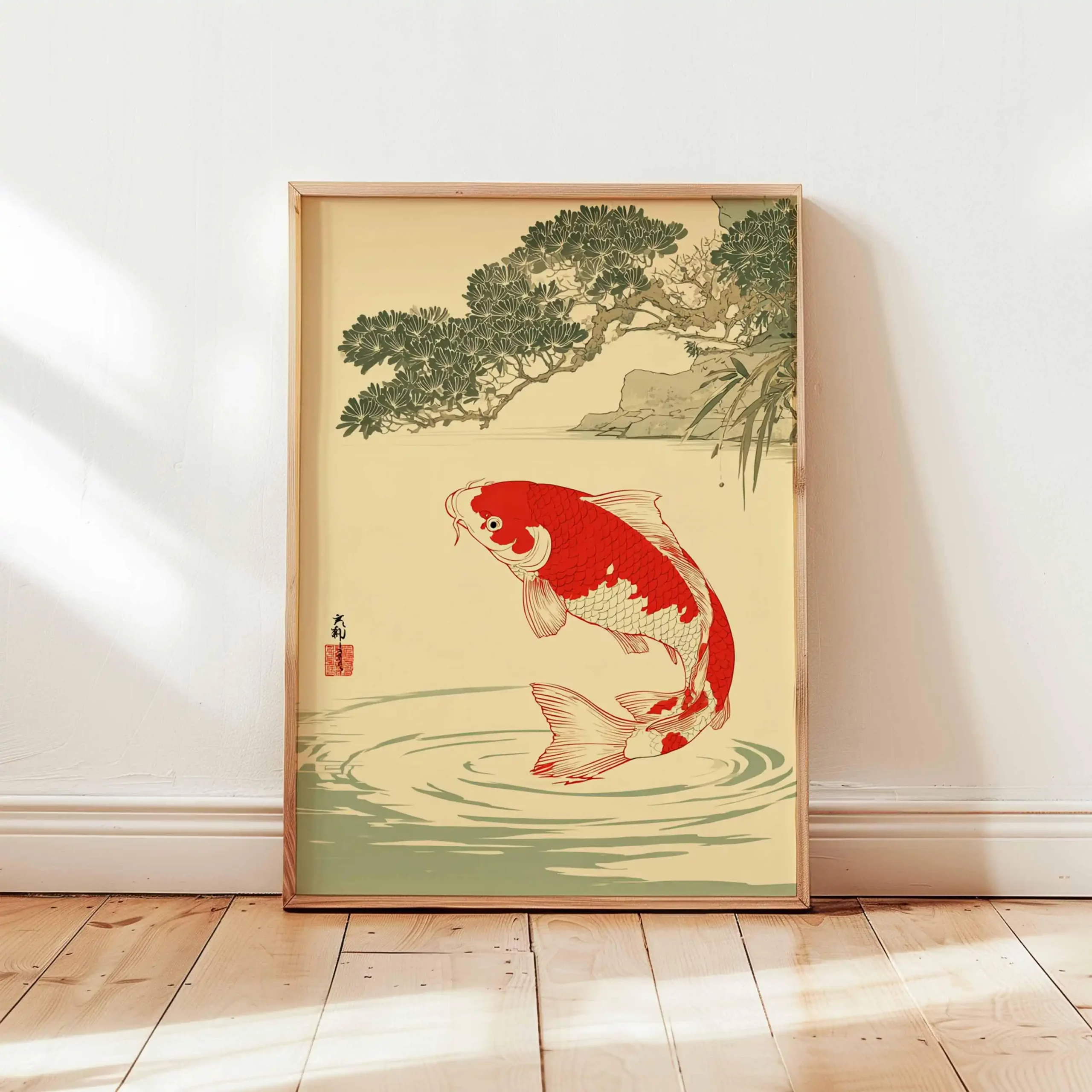 Plakat karpie koi - japońska grafika minimalistyczna Jasny