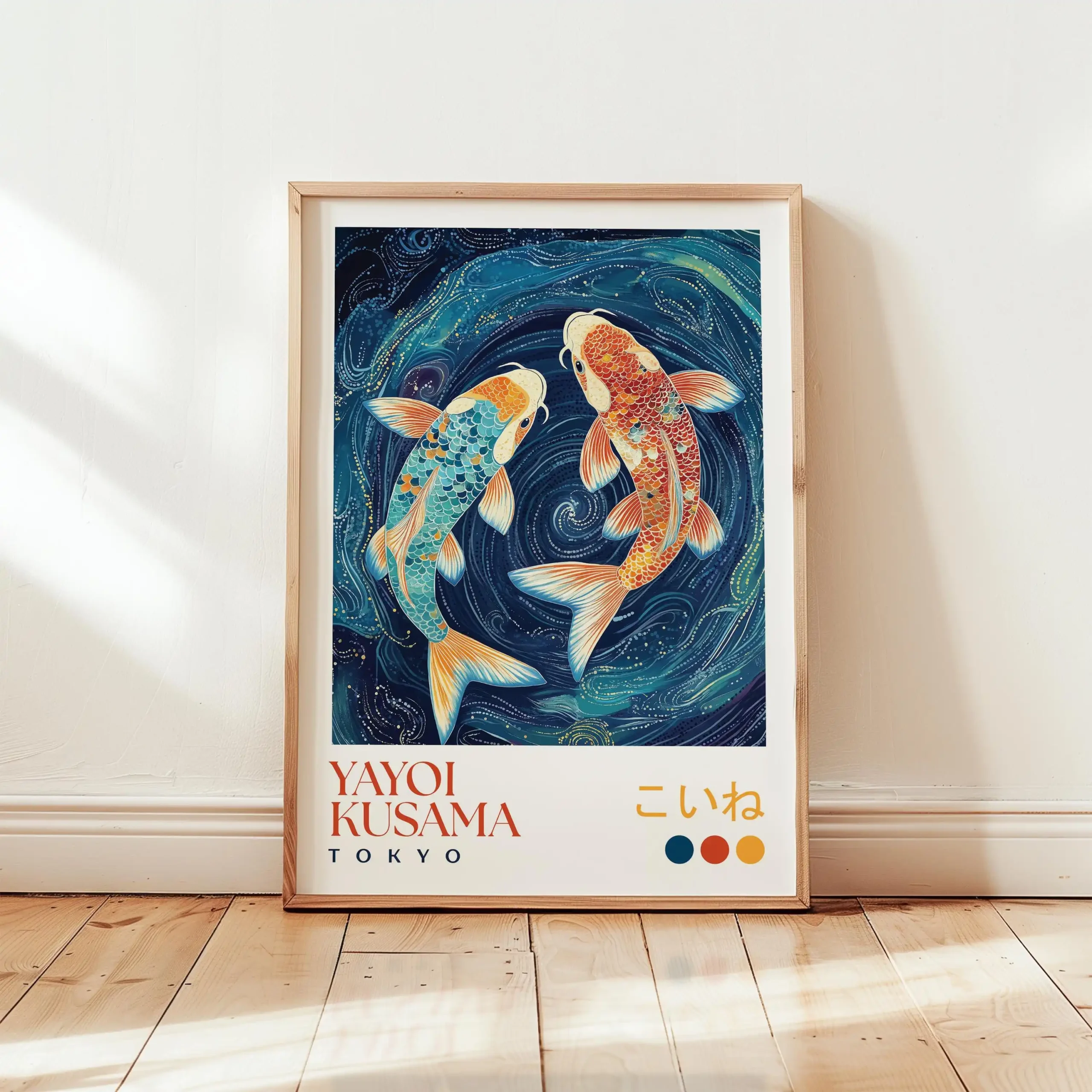 Plakat karpie koi - japońska grafika minimalistyczna Pomarańczowy