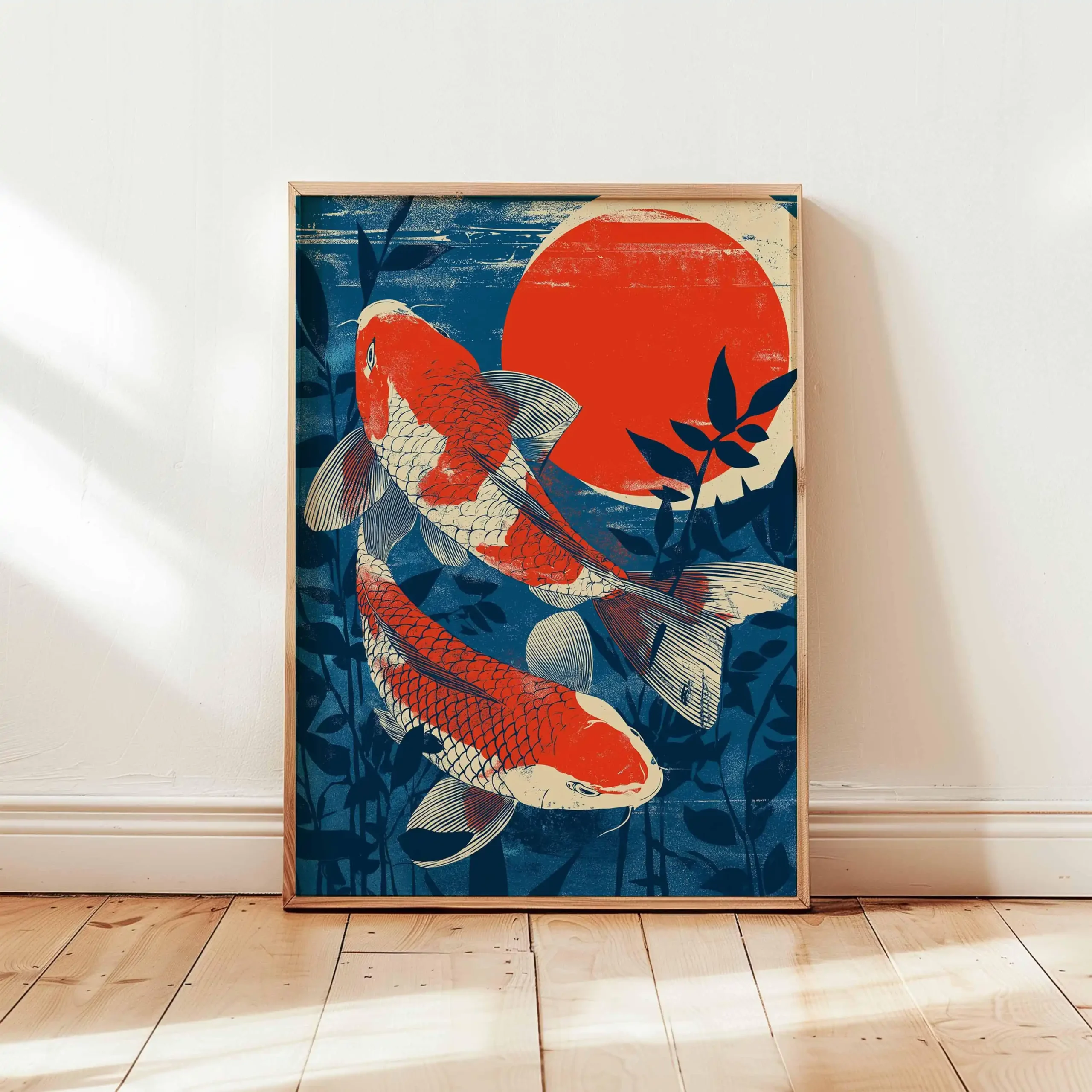 Plakat karpie koi - japońska grafika minimalistyczna Zielony