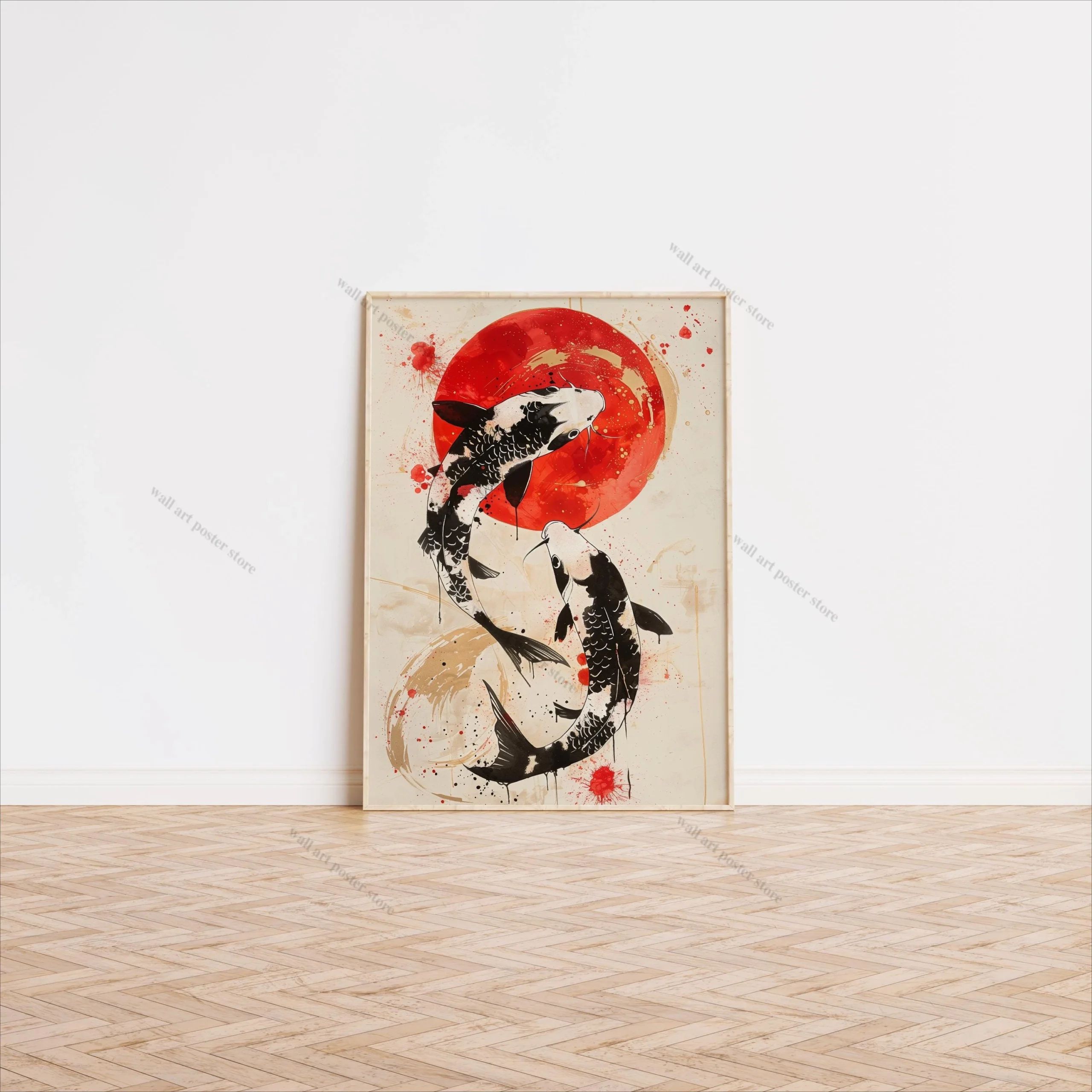 Karpie koi - japoński plakat w stylu zen Brązowy