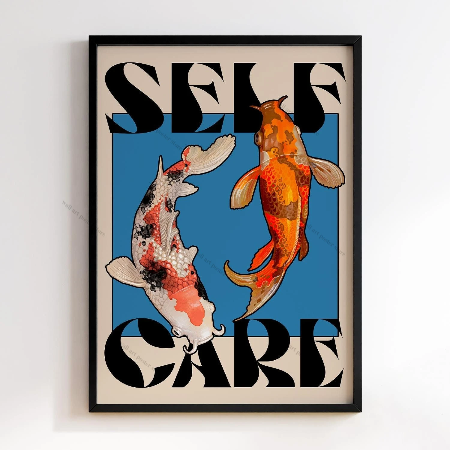 Karpie koi - japoński plakat w stylu zen Granatowy