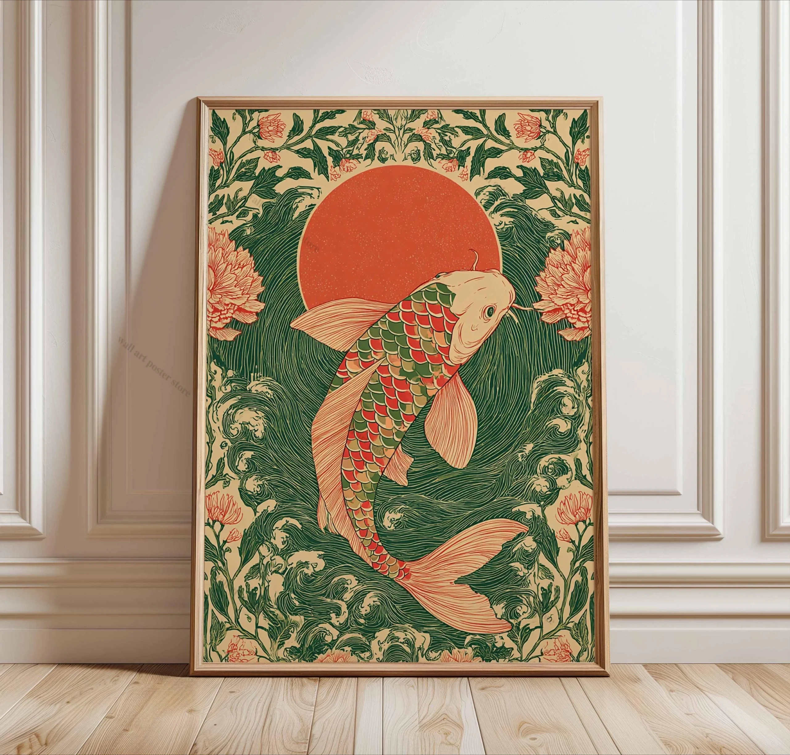 Karpie koi - japoński plakat w stylu zen Królewski niebieski