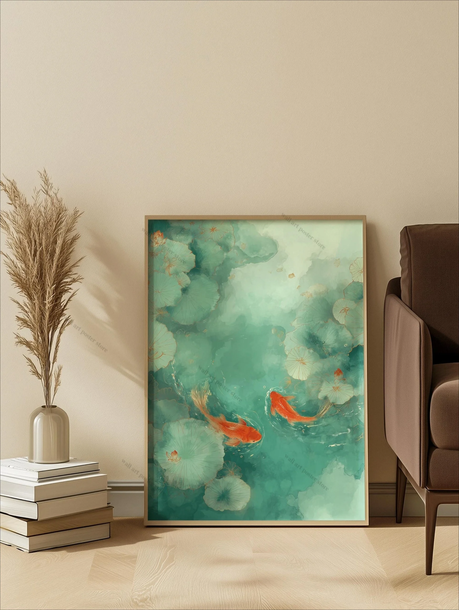 Karpie koi - japoński plakat w stylu zen Złoto