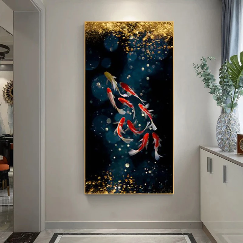 Karpie koi i lotos - plakat feng shui Czerwony