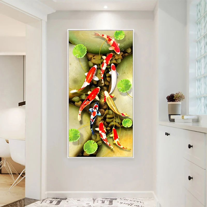 Karpie koi i lotos - plakat feng shui Fioletowy