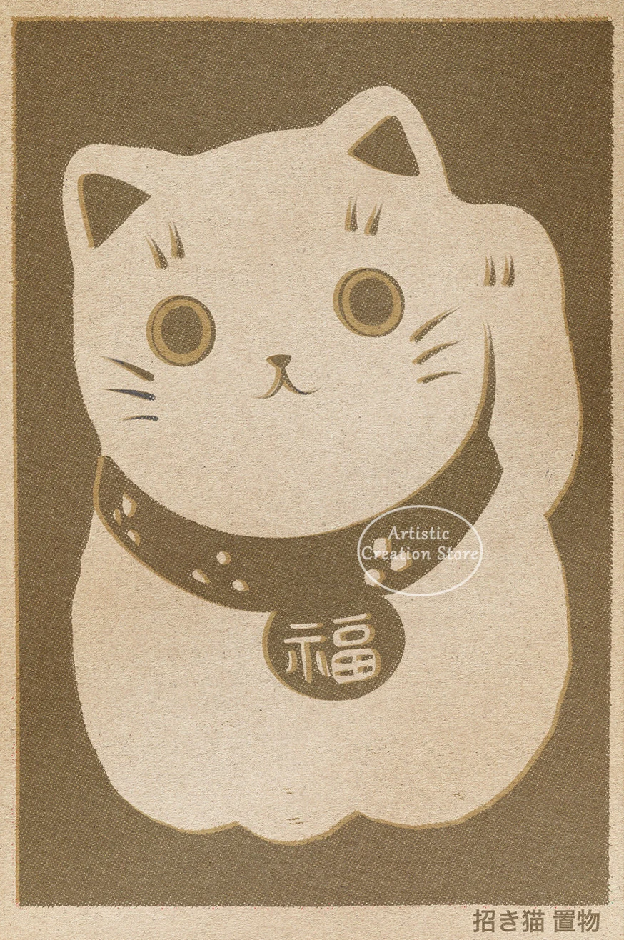 Plakat kawaii kuchnia japońska - kot i matcha Jasnoszary