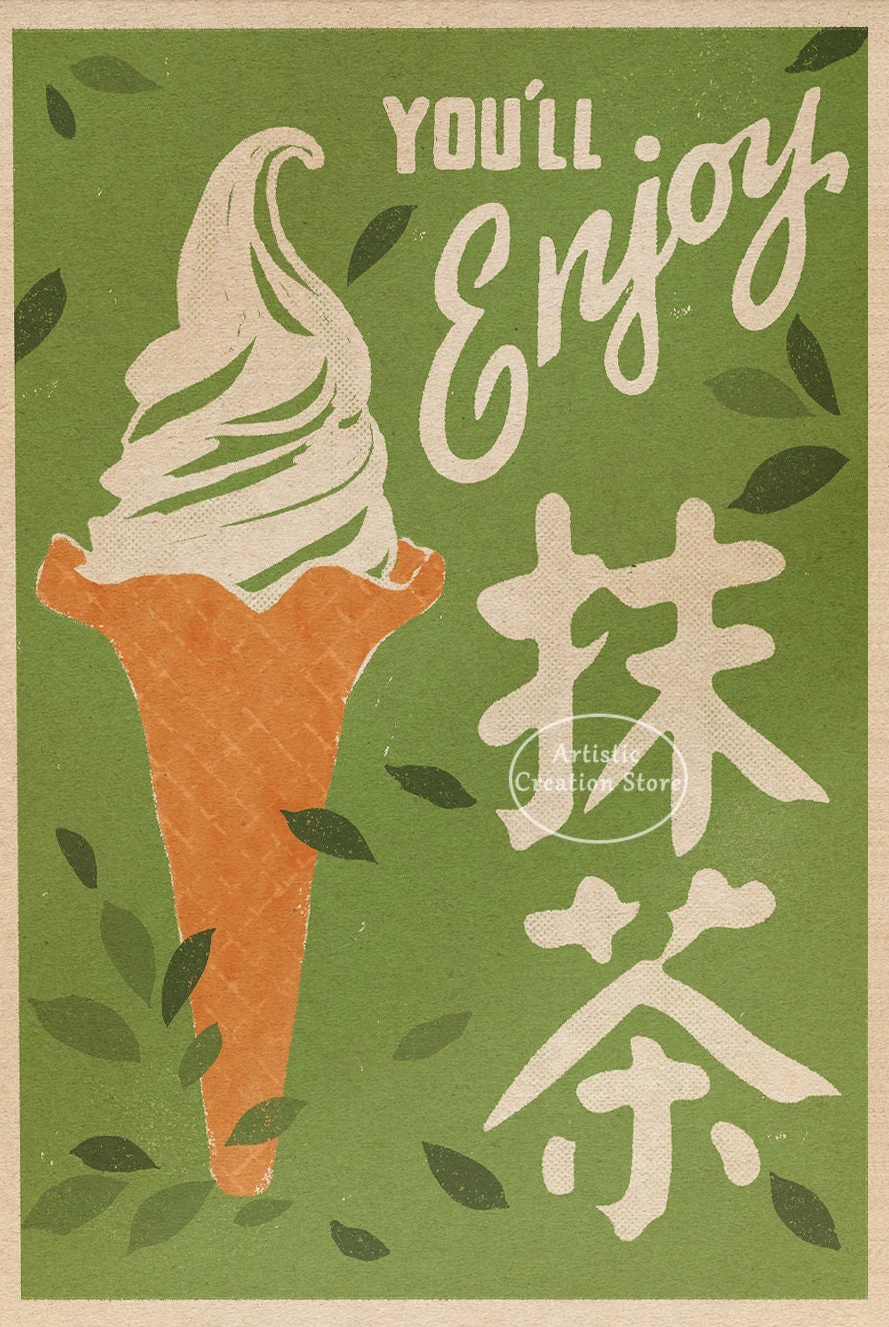 Plakat kawaii kuchnia japońska - kot i matcha Zielony