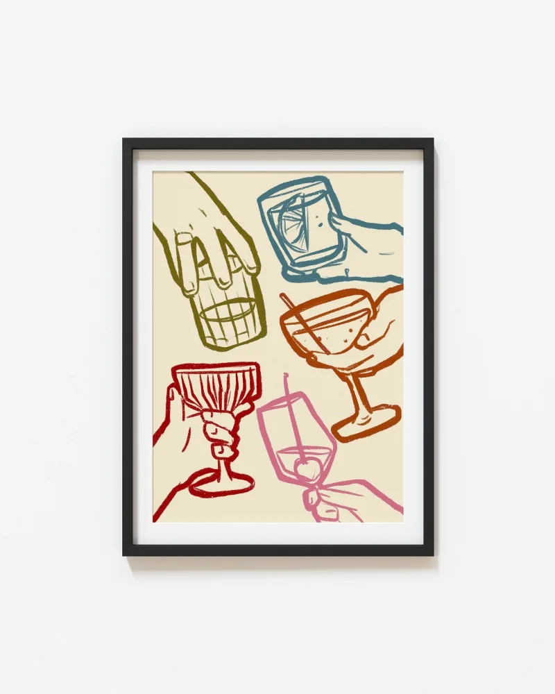 Kieliszek wina - abstrakcyjny plakat art deco Niebieski