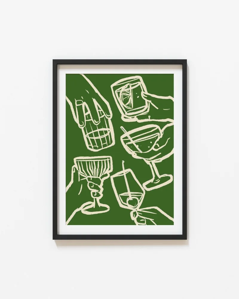 Kieliszek wina - abstrakcyjny plakat art deco Zielony