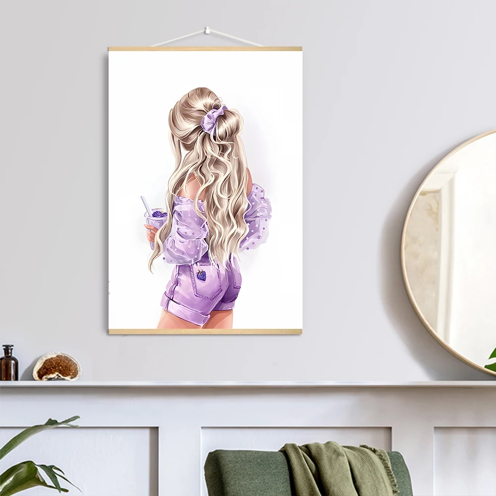 Plakat kobieta z kwiatem i szminką Fioletowy