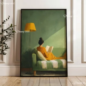 Plakat kobieta z książkami - minimalistyczna grafika śliwka