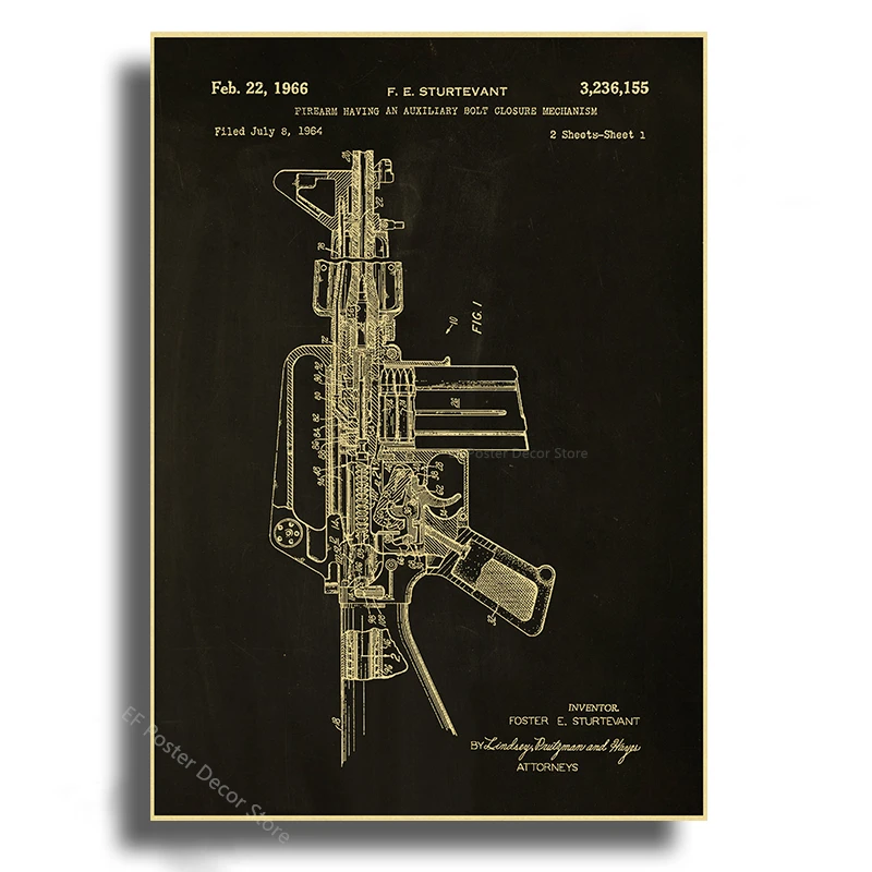 Vintage kolekcja broni - plakat industrialny Granatowy