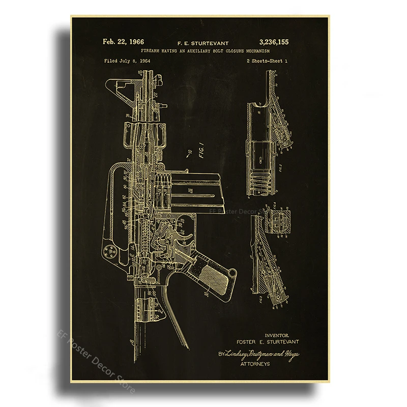 Vintage kolekcja broni - plakat industrialny Jasnożółty