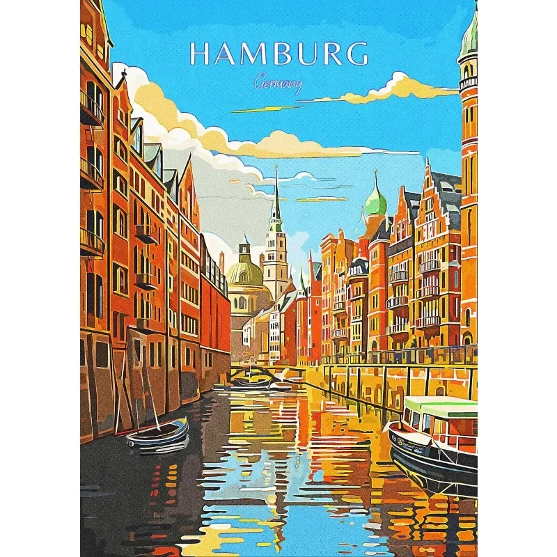 Plakat kolorowe minimalistyczne krajobrazy miast Brązowy