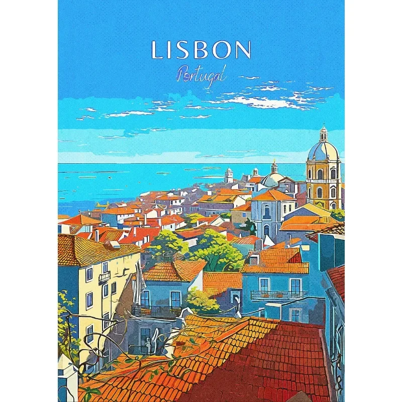 Plakat kolorowe minimalistyczne krajobrazy miast śliwka