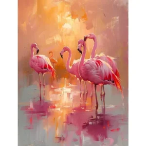 Kolorowe ptaki - plakat z flamingiem i żurawiem Burgundia
