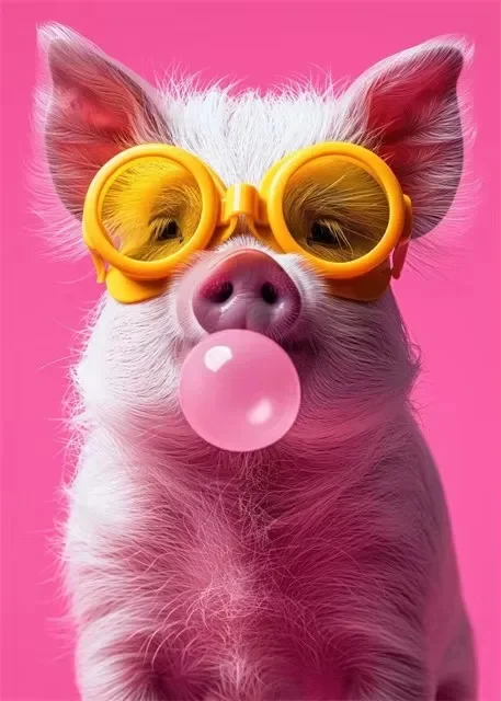 Plakat kolorowe zwierzęta w stylu bubblegum Granatowy