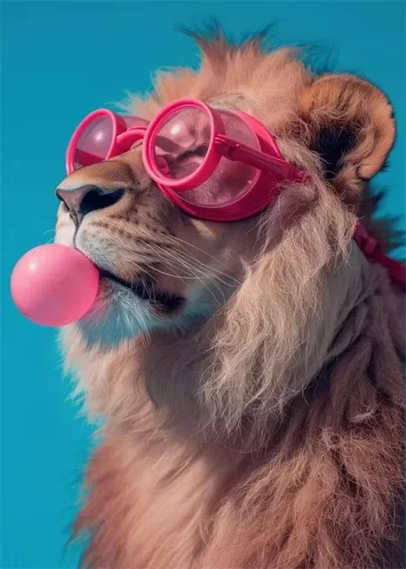 Plakat kolorowe zwierzęta w stylu bubblegum Niebieski