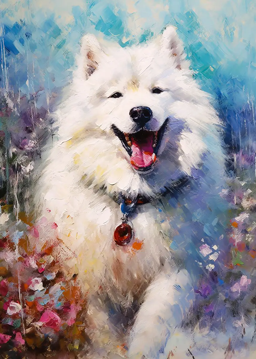 Kolorowy plakat z psami owczarek i samojed Czerwony
