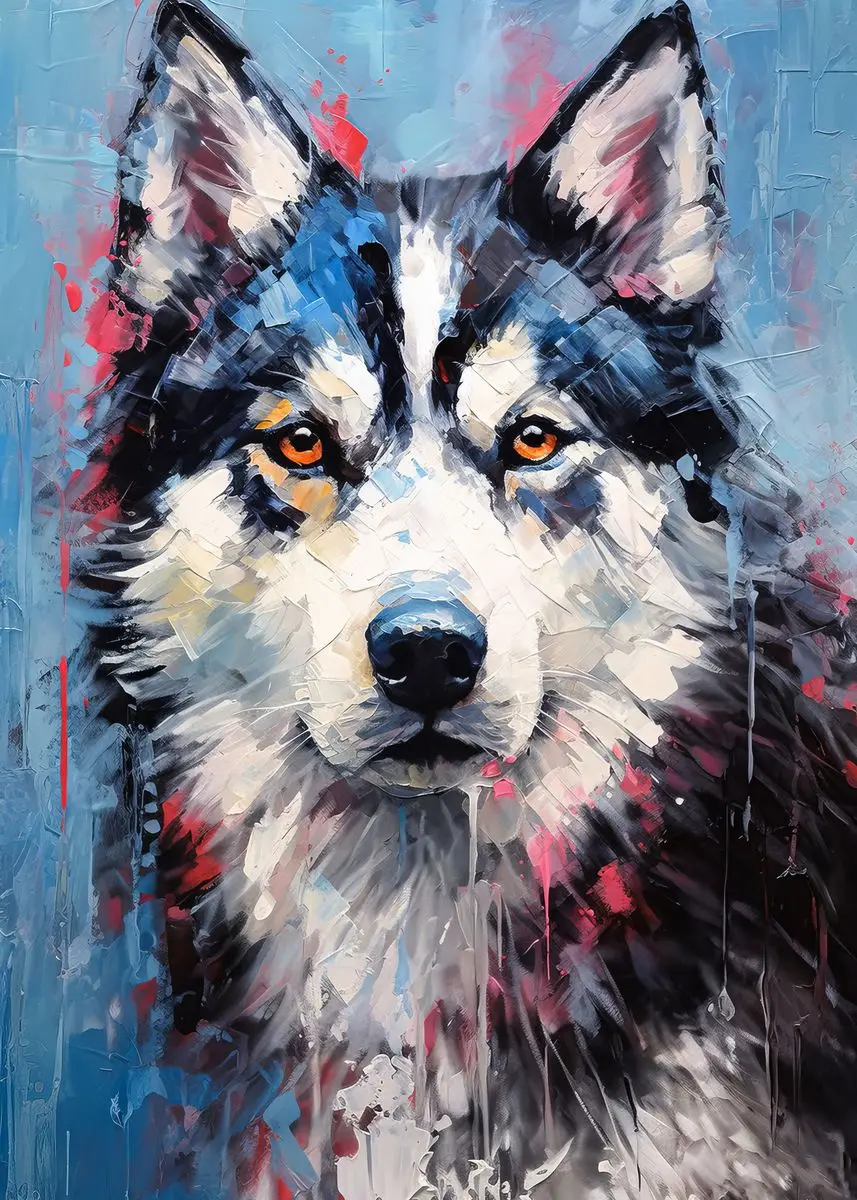 Kolorowy plakat z psami owczarek i samojed Fioletowy