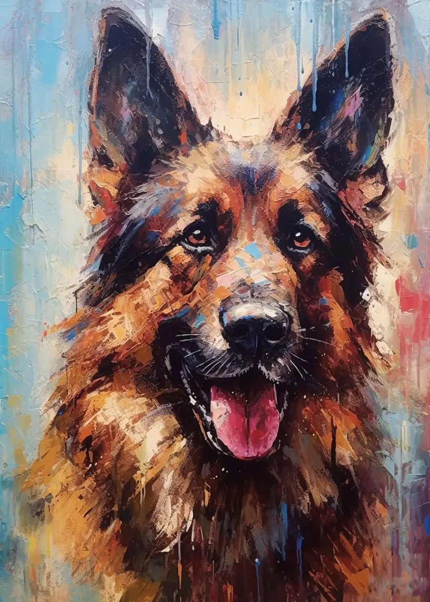 Kolorowy plakat z psami owczarek i samojed Niebieski