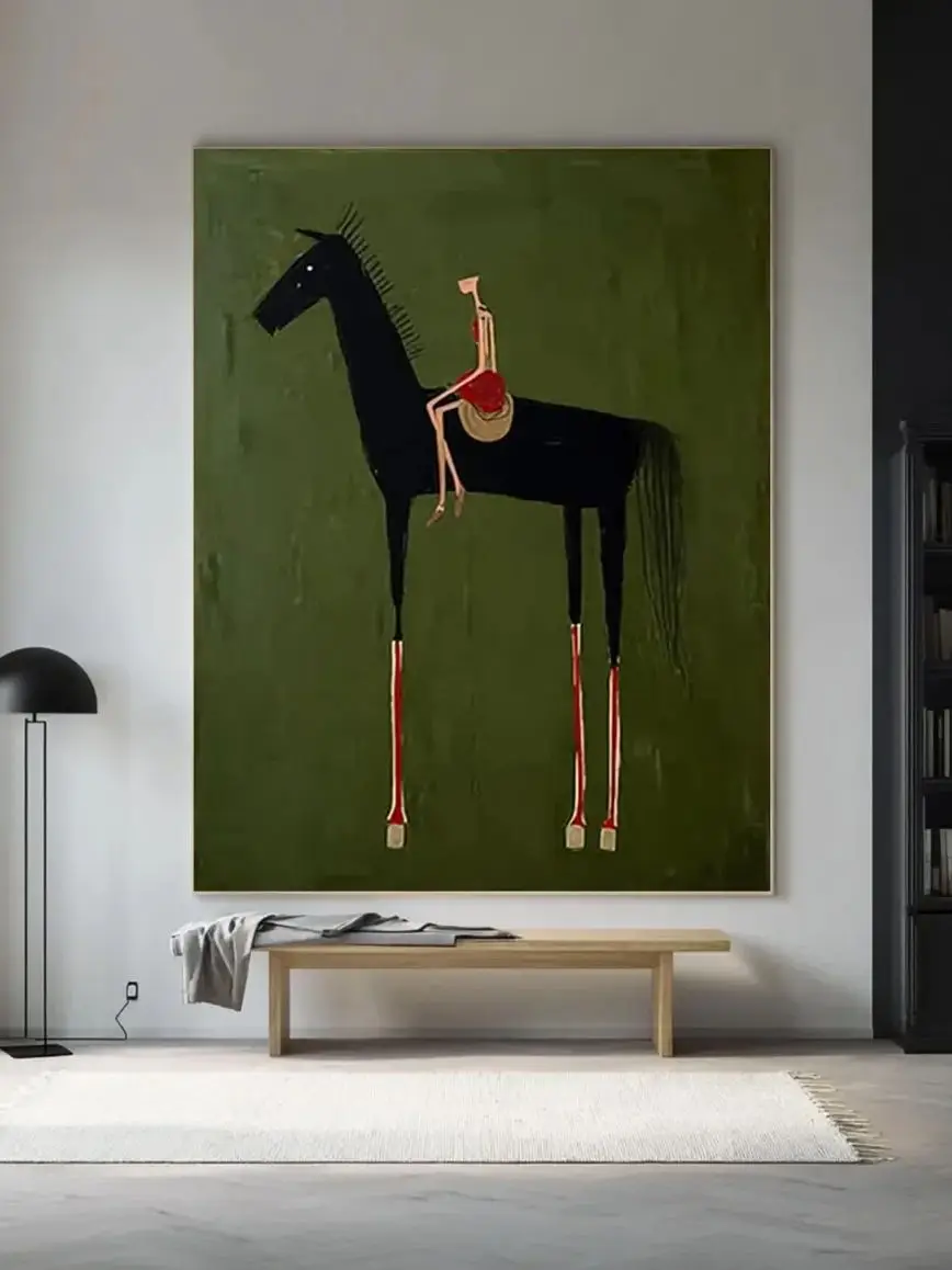 Jeździec na koniu - abstrakcyjny plakat vintage Czerwony