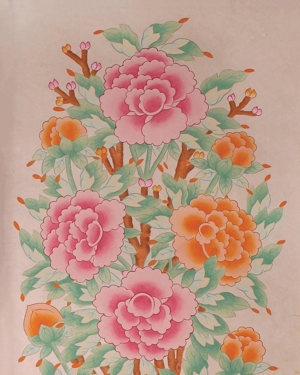 Plakat koreańska sztuka ludowa retro Burgundia