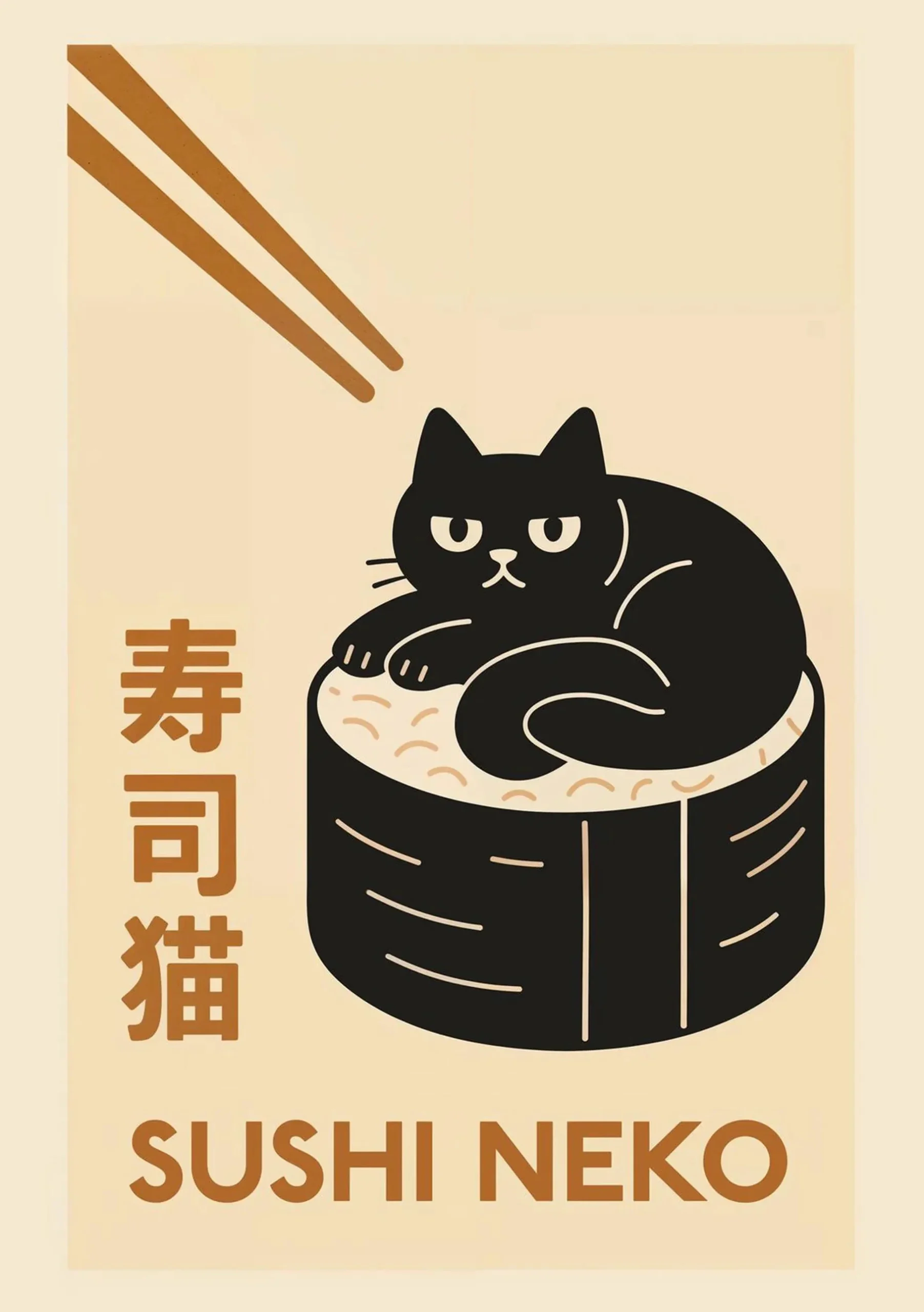 Kot Maneki Neko z ramenem - plakat japoński Jasnozielony